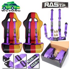 2 X RASTP UNIVERSAL PURPLE 4 POINT BUCKLE RACING SEAT BELT HARNESS 2" STRAPS