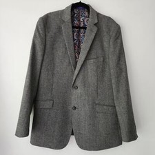 Alan Flusser wool polyester blend 2 button blazer herringbone paisley lining L