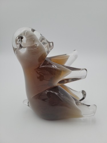 FM Konstglas Ronneby Sweden Hand Crafted Glass Brown & Clear Bear B32 - Bild 8 von 13