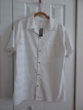 Men s White COOFANDY Rayon/Linen Button Front Short Sleeve Shirt Medium New