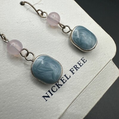 Croft & Barrow Womens Dangle Earrings Pink Bead Blue Resin Marbled Nickel Free