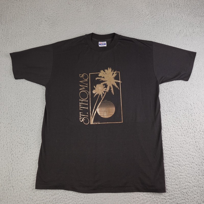 Vintage St. Thomas Shirt Mens XL Black Short Sleeve Single Stitch USA Made 1987