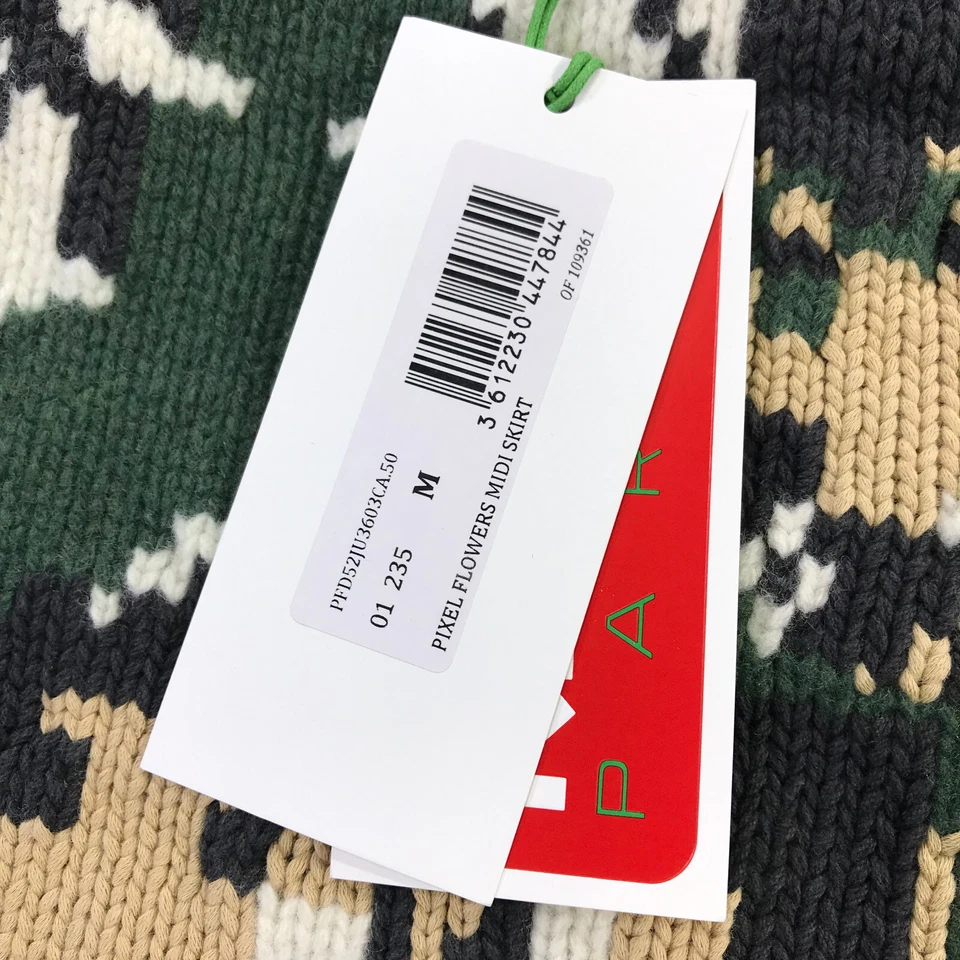 Falda midi Kenzo Paris para mujer mediana tejida con flores de píxeles verde beige lana Foto 3 de 4