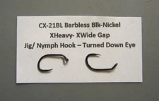 50 Jig/Nymph Hooks CX-21BL-Barbless Black-nickel-Turned Down Eye-Heavy-Wide Gap