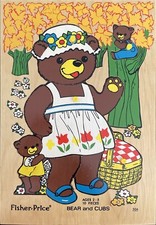 Fisher Price Bear Cubs Peek  Play Wood Puzzle 506 Hide  Seek 10pc 1976 Holland