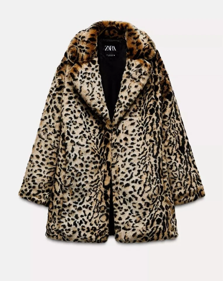 Zara Animal Print Faux Fur Coat Leopard Beige Brown Size XS REF:1255/771 New - Image 4 of 4