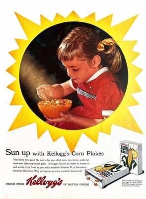 1957 KELLOGG'S CORN FLAKES Genuine Vintage Print Ad Breakfast Cereal 10'' x 14''