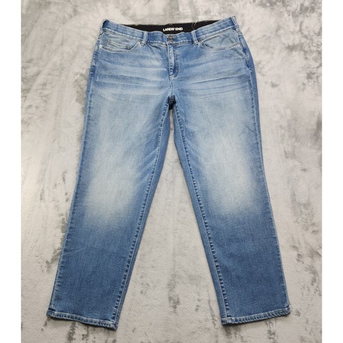 NEW Lands End Jeans Womens 22W Blue Mid Rise Straight Leg Double Button Stretch