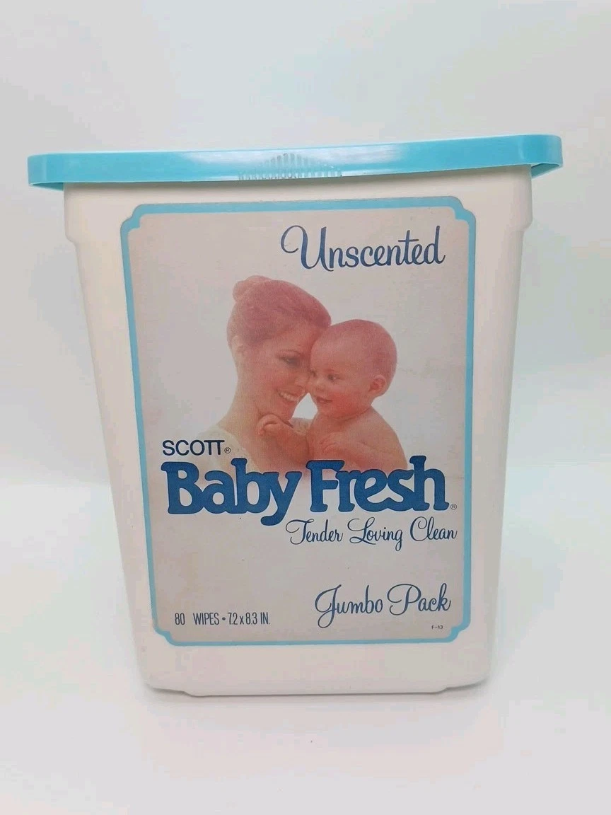 Vtg Scott Baby Fresh Diaper Wipes Plastic Container, Jumbo Pack - 1982 ( Prop )