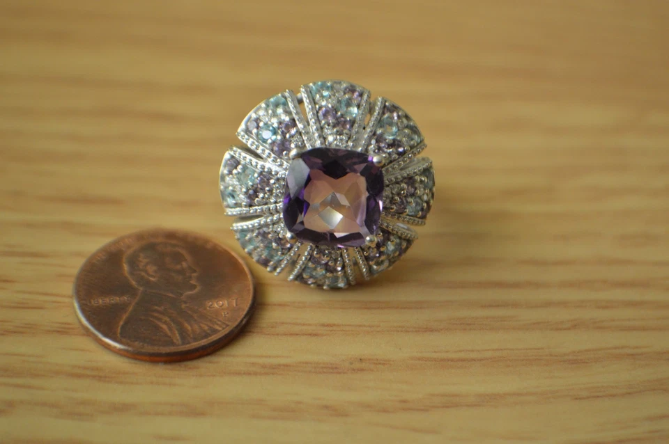 5.85ct Morrocan Rose Quartz / Multi Gemstone Ring Rhodium over Silver Size 7 - Image 3 of 4