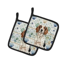 Caroline's Treasures Tricolor English Setter Coastal Sea Glass Pair Potholders