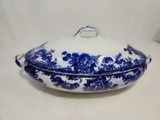 Myott & Son England Flow Blue Tureen Staffordshire Pottery Myott Imperial READ