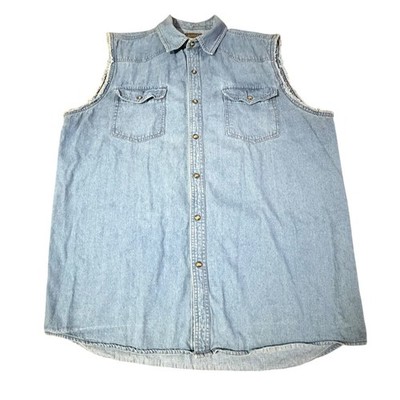 C.E. Schmidt Workwear Mens Denim Light Wash Sleeveless Pearl Snap Shirt Size L