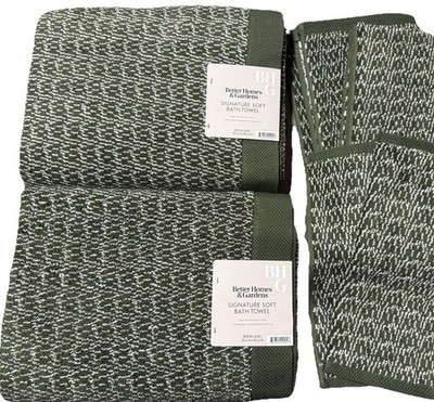 Better Homes & Gardens Soft Cotton 6 Piece Bath Towel Set, Green-2 towels, 2 han