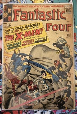FANTASTIC FOUR #28  (JULY 1964, Marvel)  X-MEN, MAD THINKER etc...  Good  grade