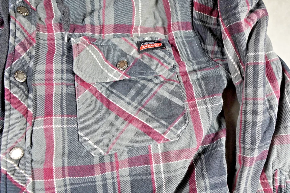 Dickies Plaid Hooded Full Zip Snaps Shirt/Jacket Mens XXL Pockets Quilted Liner - Image 3 of 4