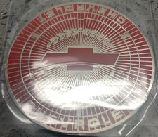 Chevrolet Wire Wheel Chips Emblems Thin Metal Size 2.5 Red Chrome Set Of 4
