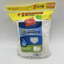 Hanes Package of 7 Tagless Boy  s Briefs Size Medium M Cool Comfort 14-16- New