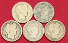 Barber Half Dollar Lot of 5 coins 1906 O, 1907 D, 1908 S, 1911, 1913 D