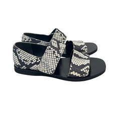 Vince Snakeskin Print Leather Slide Sandals Black White US 6.5 M EUR 37