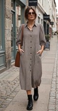 Ganni Womens Dress Plaid Midi W Pockets ButtonsBlue Black Beige SZ 40 US L