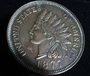 Vintage 1975 Novelty 1877 Indian Head Copper Penny Bank