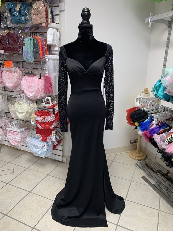 Small Black Lace Long Sleeve Prom Homecoming Bridesmaid Evening Gown Dress NWT