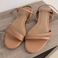 Beige Strappy Flat Sandals Women Ankle Strap Buckle Casual Synthetic