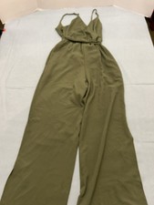 Olive GreenWide Leg V Neck Tie Waist Jumpsuit