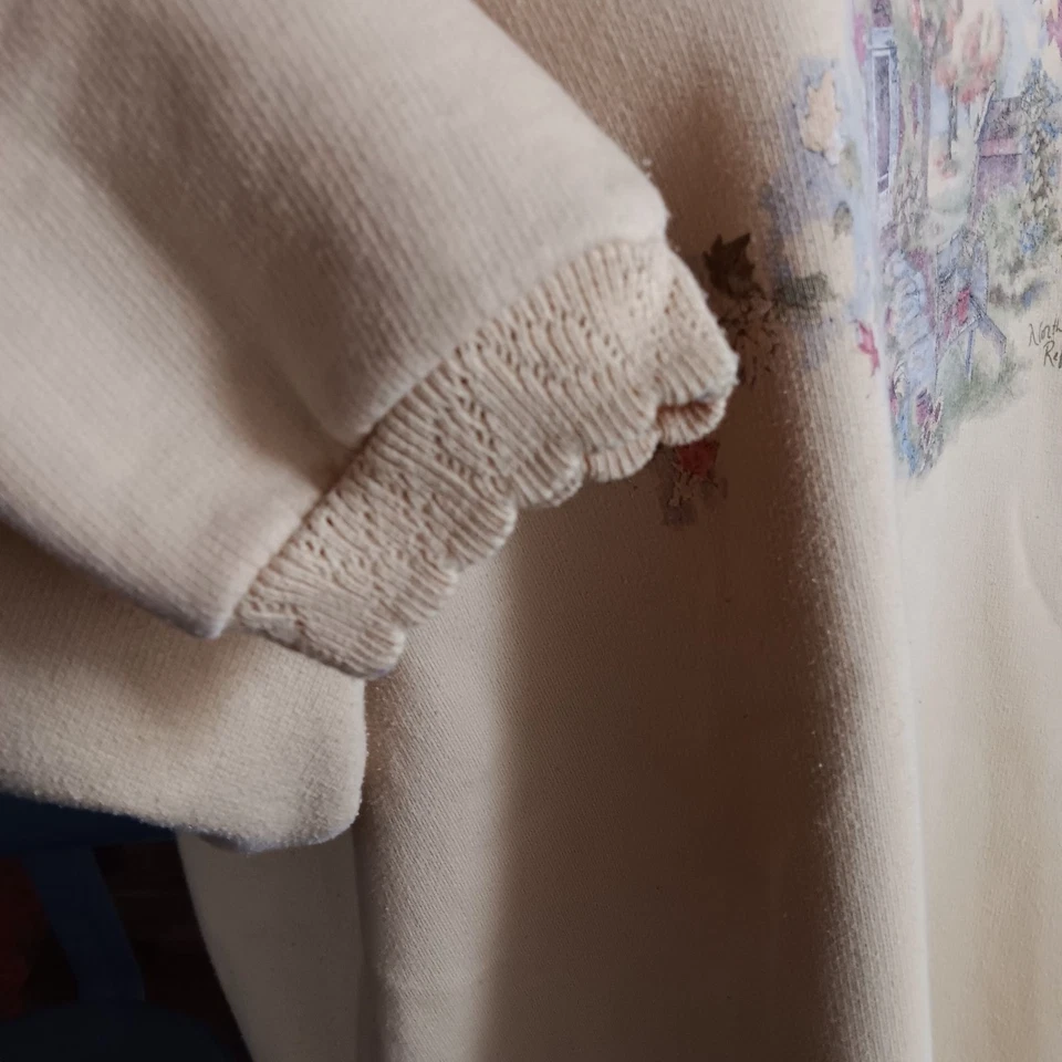 Sudadera vintage para mujer grande Cottagecore floral escena de cabaña ribete de encaje años 90 Foto 4 de 4