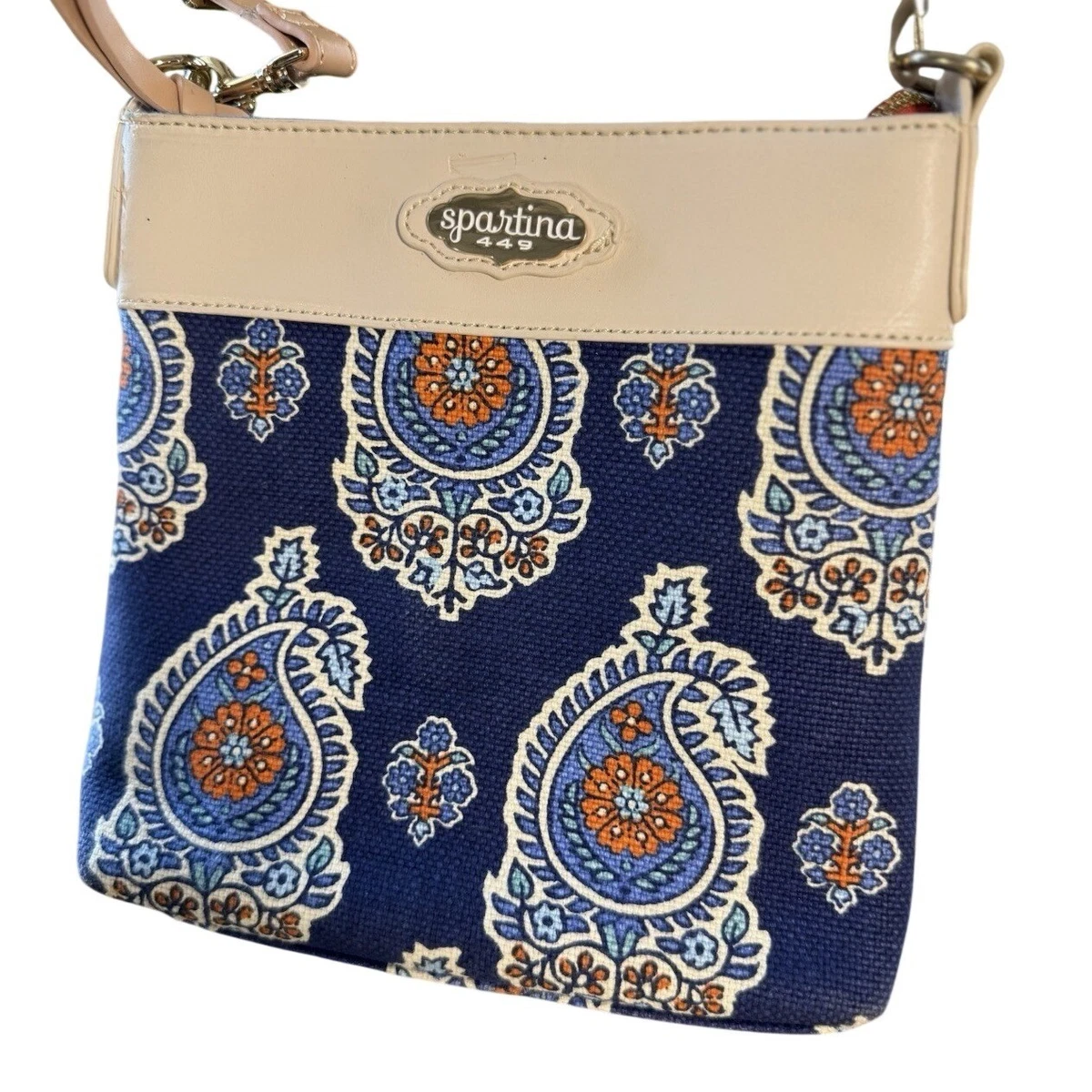 Spartina 449 Chloe Backpack Blue Daufuskie Island Natural Linen Leather Bag Spartina 449 Daufuskie Island Leather and Linen Shoulder Bag  main image 4