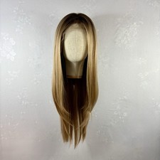 Daily WIG Long Natural Blonde with Brown Roots. Human hair Blend, Lace Front