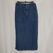 Vintage '99 Old Navy Long Maxi Denim Jean Skirt Size 10 Seamed Slit 4 pockets