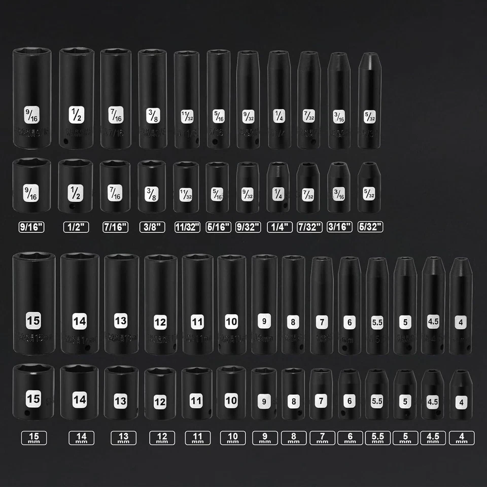 50PCS 1/4"Drive Deep and Shallow,6-Point Master Impact Socket Set,CR-V,SAE/Metri - Image 2 of 4