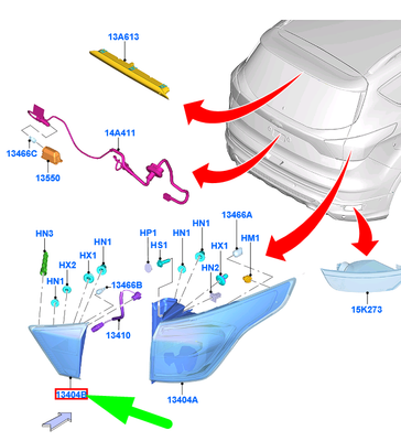 FORD KUGA MK2 C520 Rear Left Inner Taillight GV41-13A603-AF  