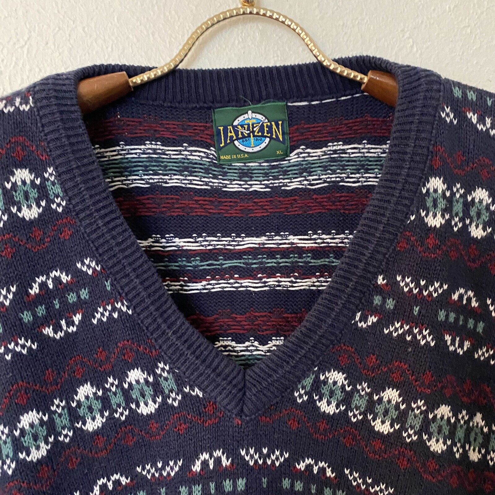Vintage 90s Jantzen V Neck Pullover Sweater Mens … - image 4