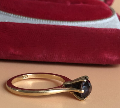 Vintage 14K Gold gebundener Solitär Princess Cut Stein Ring, 2,8 Gramm