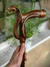 Walking Stick Handmade Snake Head Brass Handle Victorian Style Wooden Cane