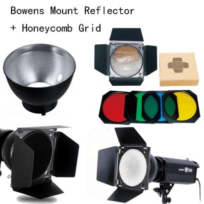 US Godox Bowens Mount Reflector+  Barn Door Honeycomb Grid Filter F Studio AD600