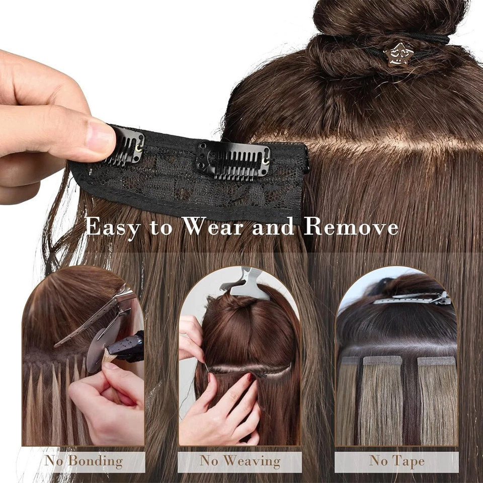 CLEARANCE 100% Human Hair Extensions Clip In Remy Real Hair 4 Pieces FuLL Head - Image 4 of 4