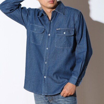 Men Denim Shirt Long Sleeve Jean Top 