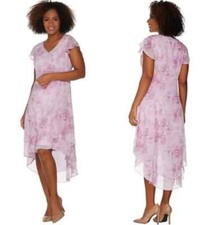 H by Halston Blue Floral Chffon Flutter Sleeve High Low Dress Sz 4