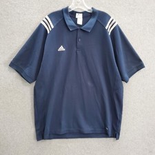 Adidas Men Polo Shirt XL Navy Clima Lite Short Sleeve Collar 3 Stripe