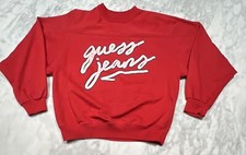Vintage Guess Men Jeans Crewneck Sweatshirt Men  s Medium Red Spell Out Made USA