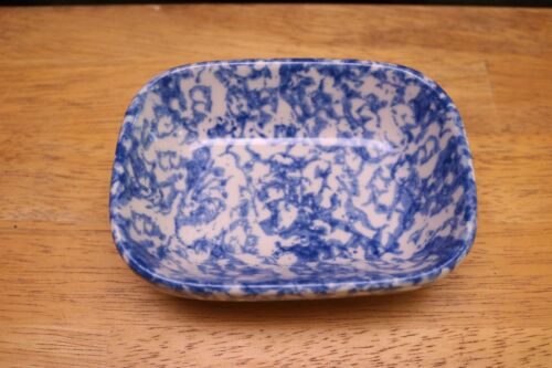 Workshop of G. Henn Rectangle Soap Dish Blue Spongeware 5.25 " x 3.90 " USA