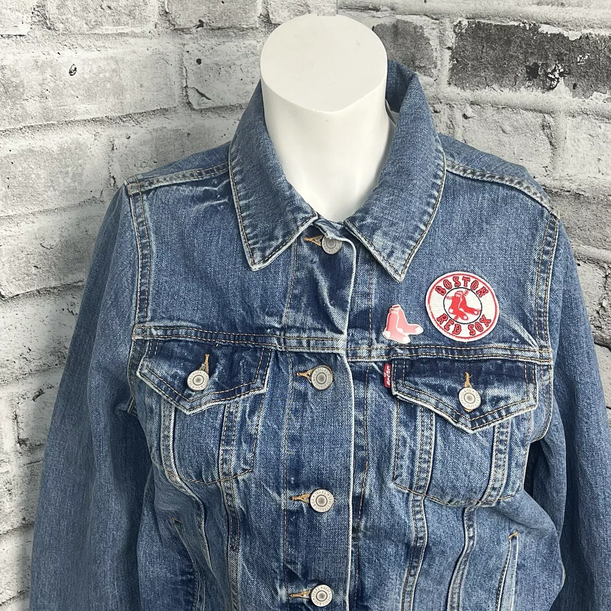 Levis Boston Red Sox Patch Denim Trucker Jean Jacket WMN Med MLB