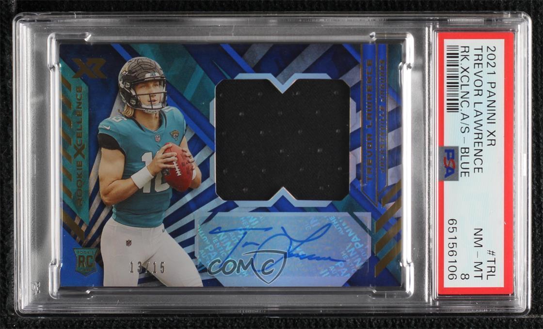 Trevor Lawrence Panini XR Rookie Xcellence Autograph Swatches #TRL Blue