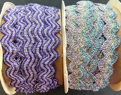 Sparkling Metallic Stretchy Ric Rac Trim Lavender & Pastel Multicolor 2 yds each - Image 1 of 3