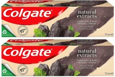 2 COLGATE NATURAL EXTRACTS CHARCOAL & MINT Daily Whitening Toothpaste Tubes 75ml