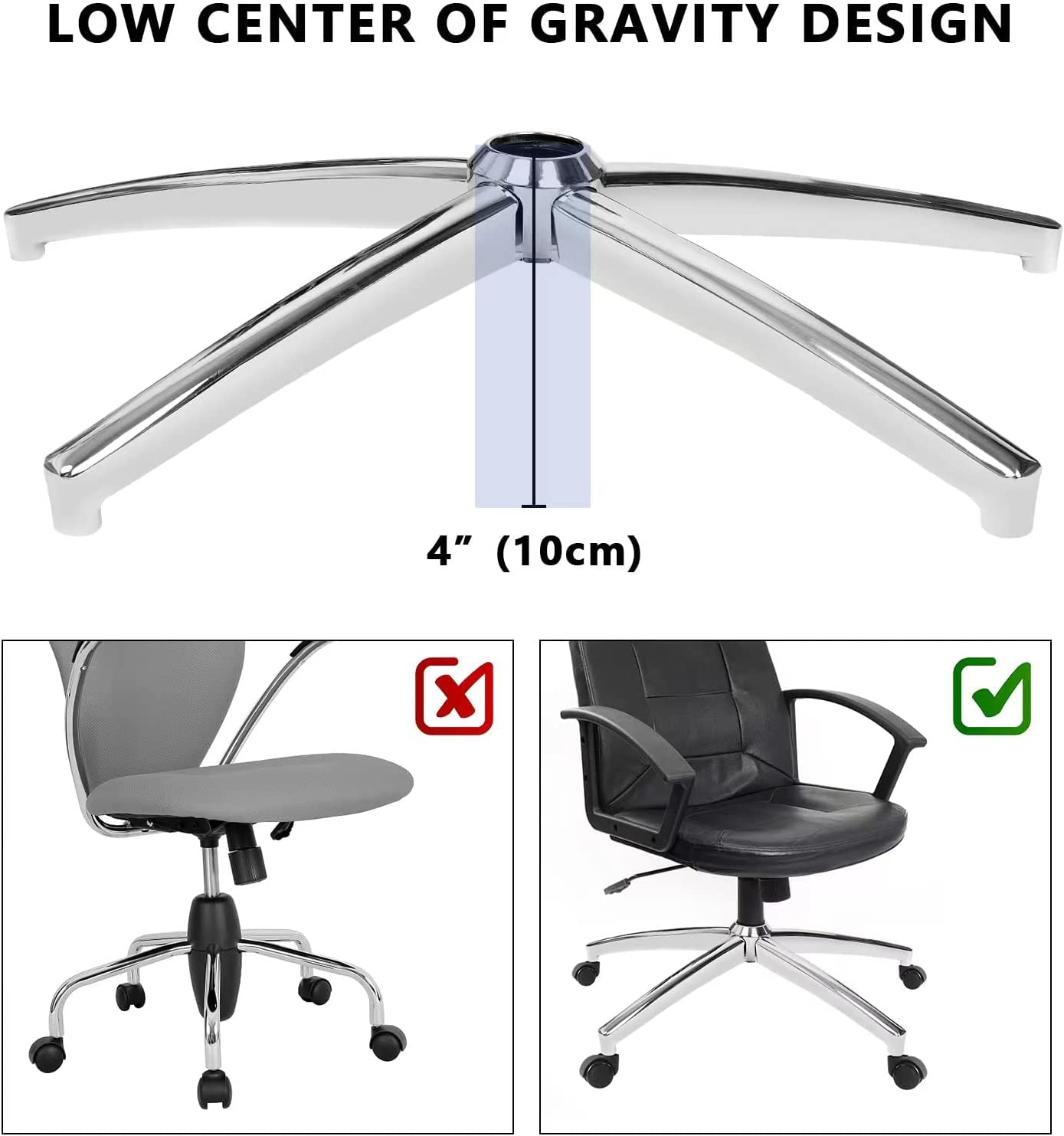 Office Chair Base Replacement Parts Heavy Duty Reinforced Sturdy Metal